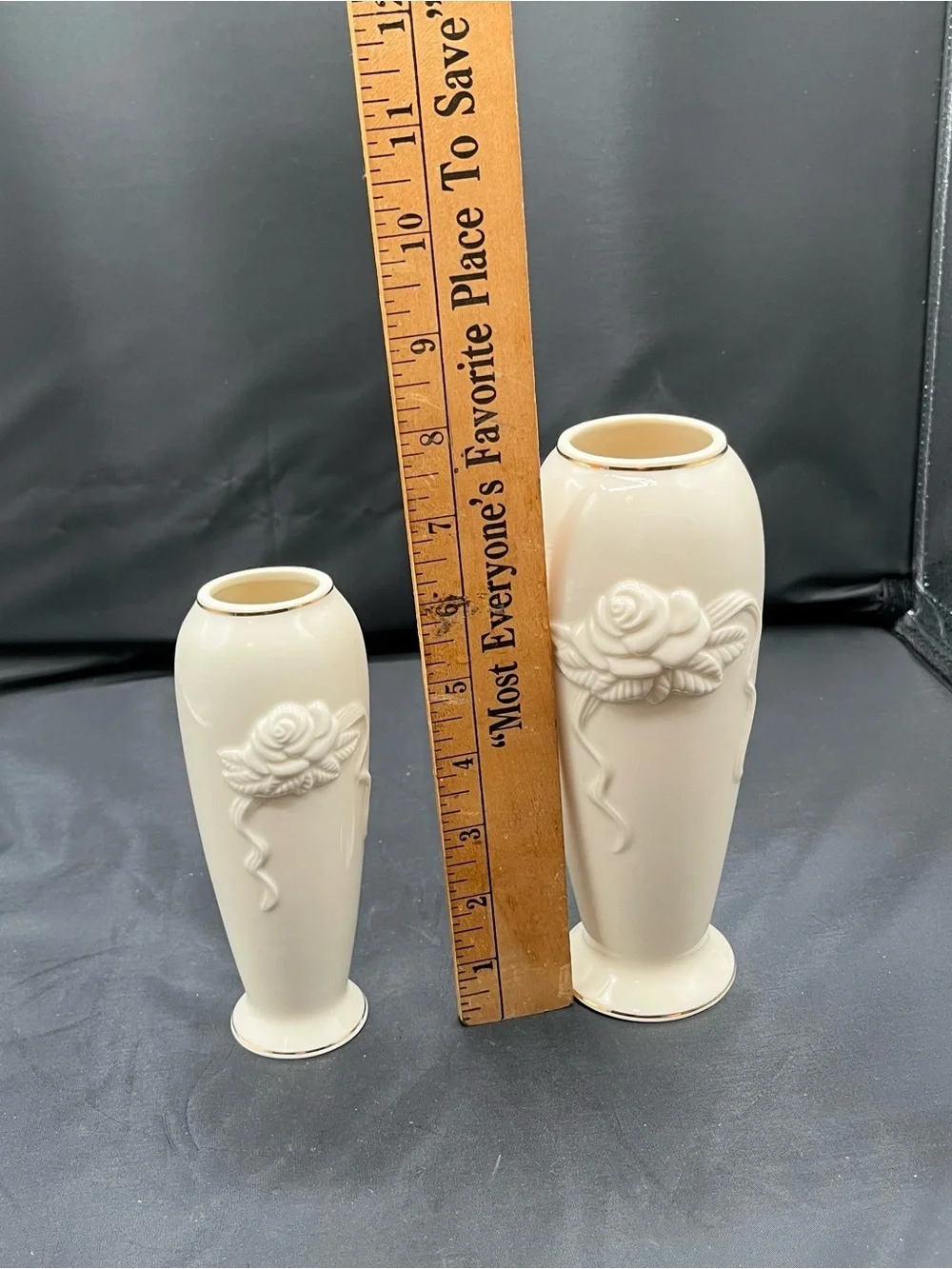 Lenox Rose blossom bud vase porcelain 24K Gold Trim ivory cream set of 2
